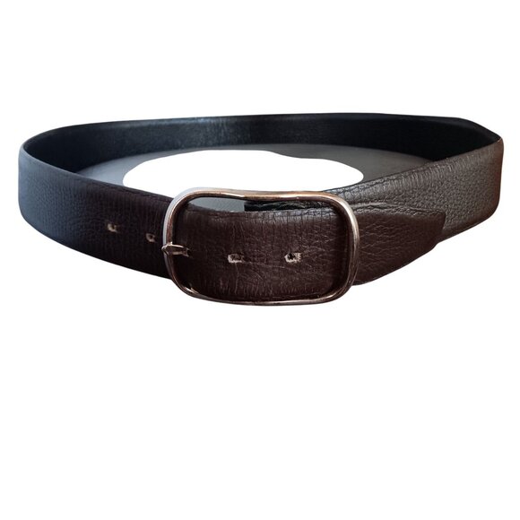 Vintage Men's Belt 40 1970's Reversible Black & Brown Leather Chrome Buckle USA - Picture 1 of 5